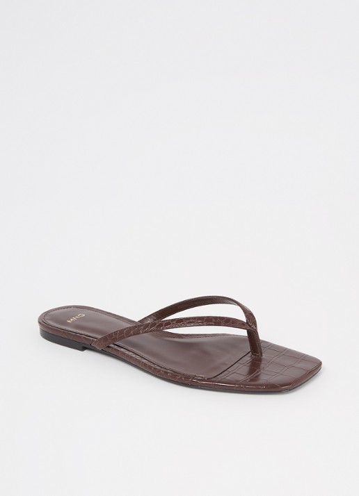 Mango Tutti slipper met crocostructuur  - voorkant 5 donkerbruin