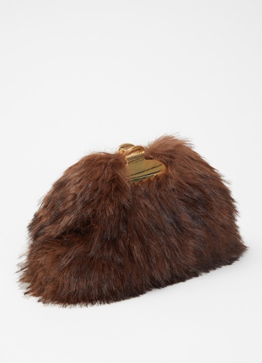 Marc Jacobs The Glam Small clutch van imitatiebont met afneembare schouderriem - achterkant donkerbruin