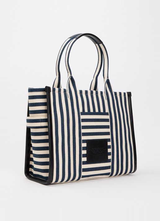 Marc Jacobs The Large Tote shopper van canvas met streepprint - achterkant donkerblauw