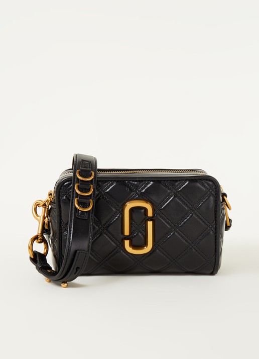 Marc Jacobs The Quilted Softshot 21 cameratas van leer - voorkant 4 zwart