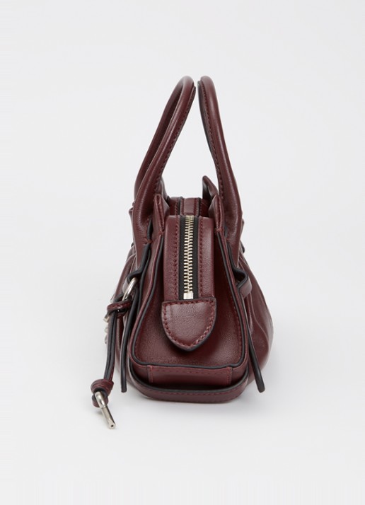 Marc Jacobs The Small Satchel handtas van lamsleer met afneembare schouderriem - detail 2 aubergine