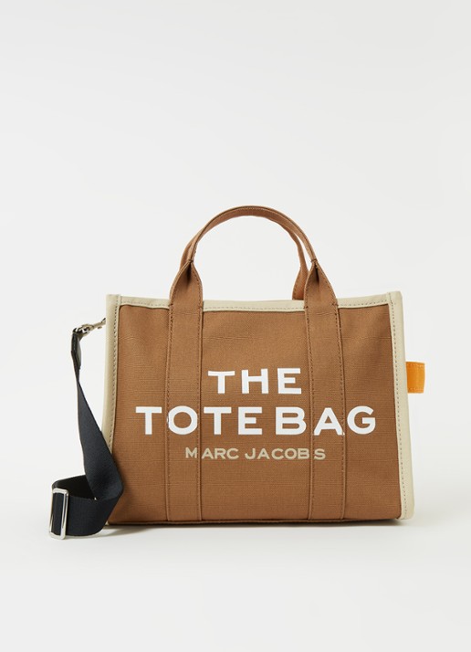 Marc Jacobs The Small Tote shopper van canvas met logoprint - voorkant 4 cognac