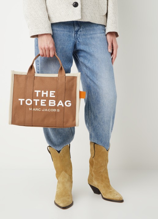 Marc Jacobs The Small Tote shopper van canvas met logoprint - voorkant 5 cognac