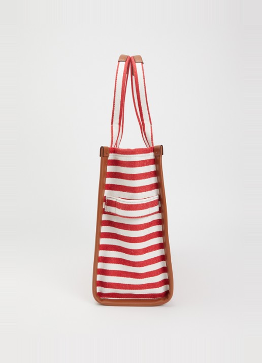 Marc Jacobs The Stripe Large Tote shopper van canvas met leren details - detail 2 rood