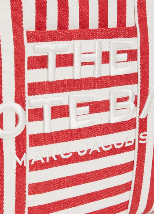 Marc Jacobs The Stripe Large Tote shopper van canvas met leren details - detail 4 rood