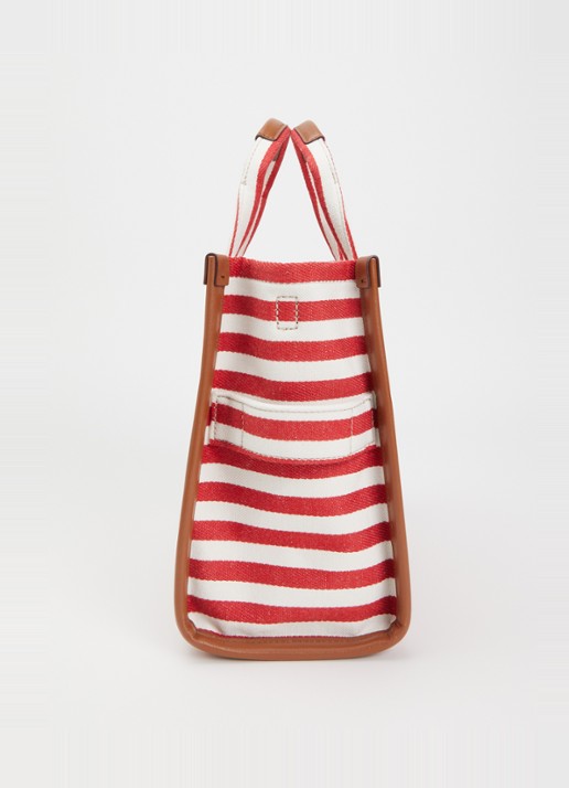 Marc Jacobs The Stripe Medium Tote handtas van canvas met leren details - detail 4 rood
