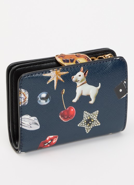 Marc Jacobs The Trinket Utility Snapshot Mini portemonnee van leer met print - achterkant 3 donkerblauw