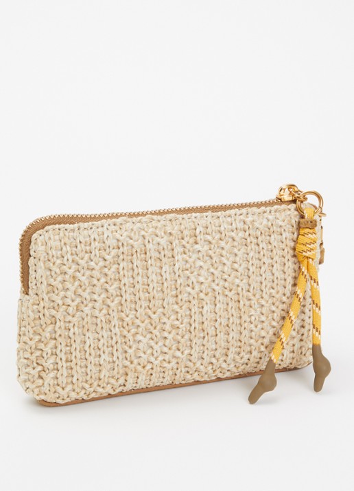 Marc Jacobs The Wristlet clutch van raffia met suède details - achterkant 6 camel