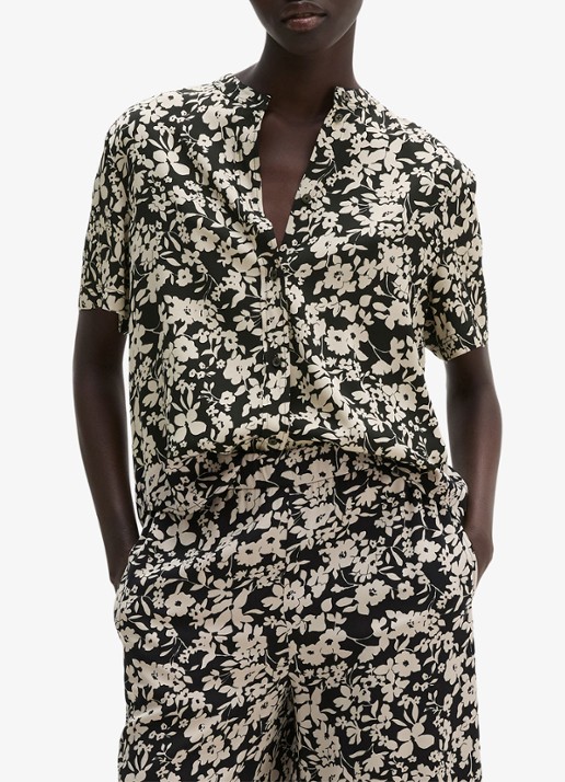 Marc O'Polo Blouse met bloemenprint - detail black_multi_04-0096 / zwart