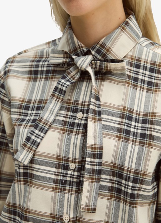 Marc O'Polo Blouse met ruitdessin en strikdetail - detail 2 off white multi / wit
