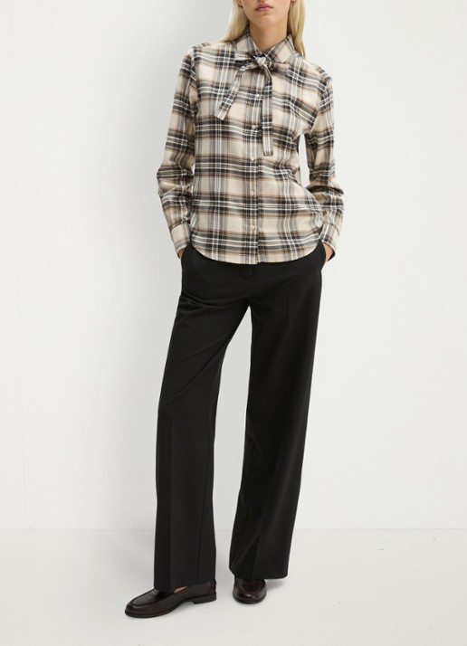 Marc O'Polo Blouse met ruitdessin en strikdetail - voorkant 5 off white multi / wit