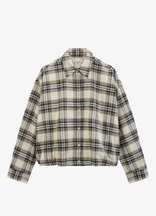 Marc O'Polo Blouse met ruitdessin - voorkant 4 off white multi / wit