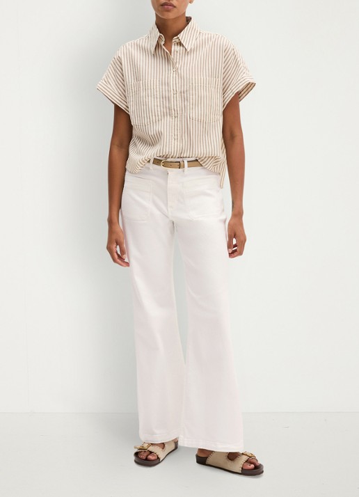 Marc O'Polo Blouse met streepprint en borstzak - voorkant 2 light beige-2673 / beige
