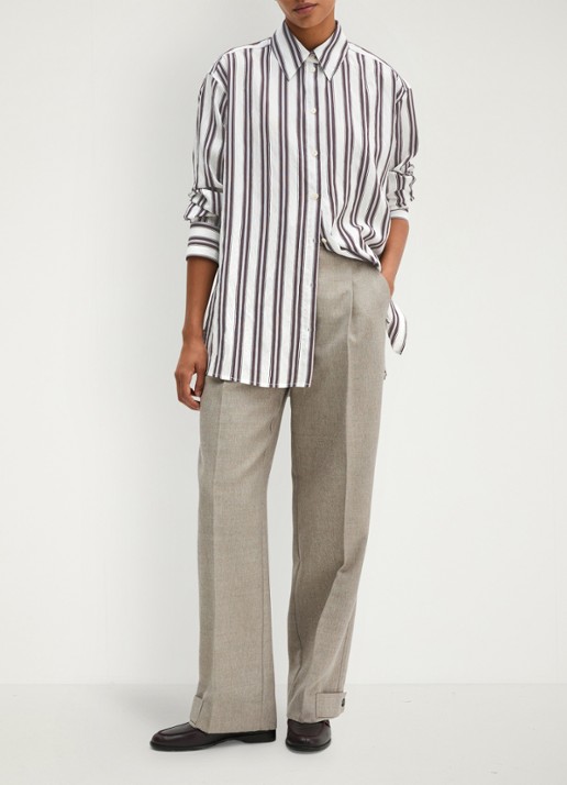 Marc O'Polo Blouse met streepprint - voorkant 5 bruin