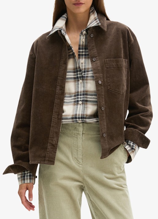 Marc O'Polo Blouse van coduroy met borstzak - detail burnt coffee / bruin