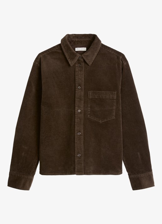 Marc O'Polo Blouse van coduroy met borstzak - voorkant 3 burnt coffee / bruin