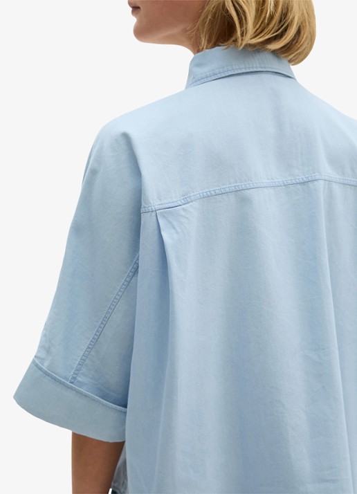 Marc O'Polo Blouse van denim met korte mouwen - detail 3 light blue multi 02 / blauw