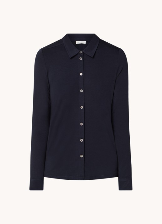 Marc O'Polo Blouse van jersey met stretch - voorkant 3 donkerblauw
