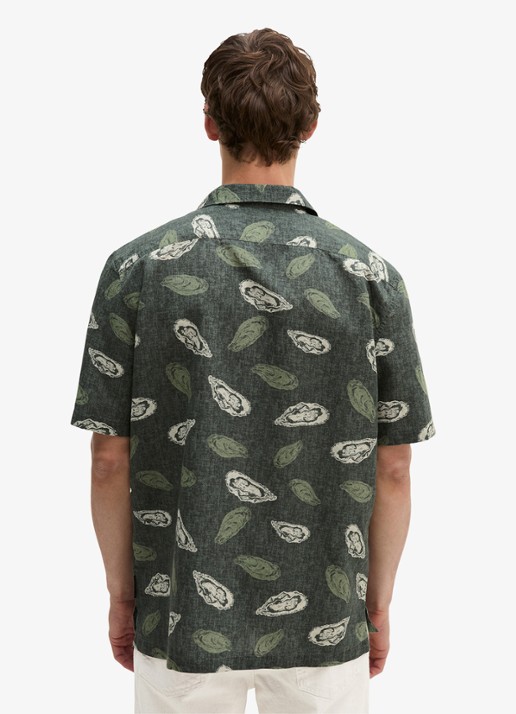 Marc O'Polo Blouse van katoen en linnen met print - achterkant dark green_multi_05-3062 / groen