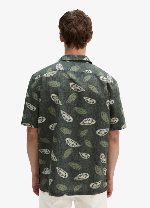 Marc O'Polo Blouse van katoen en linnen met print - achterkant 5 dark green_multi_05-3062 / groen