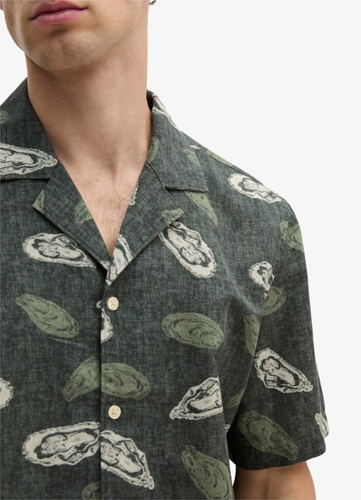 Marc O'Polo Blouse van katoen en linnen met print - detail 2 dark green_multi_05-3062 / groen