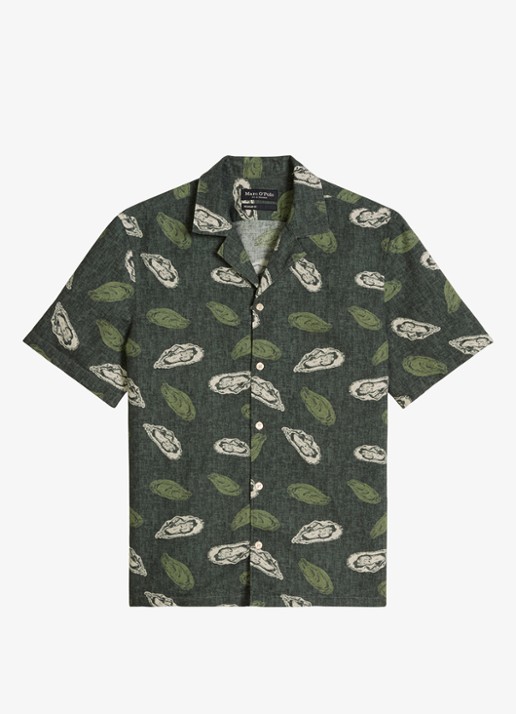 Marc O'Polo Blouse van katoen en linnen met print - voorkant 2 dark green_multi_05-3062 / groen