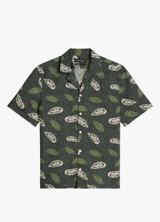 Marc O'Polo Blouse van katoen en linnen met print - voorkant 3 dark green_multi_05-3062 / groen