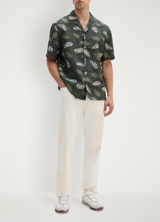Marc O'Polo Blouse van katoen en linnen met print - voorkant 3 dark green_multi_05-3062 / groen