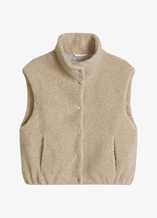 Marc O'Polo Bodywarmer van teddy - voorkant 2 beige