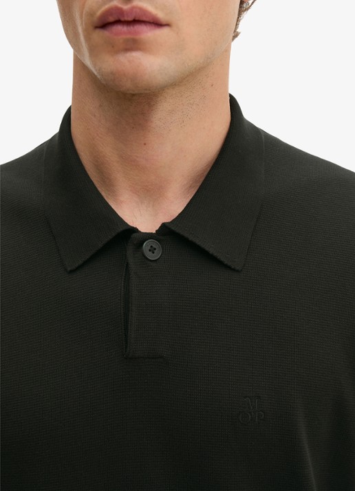 Marc O'Polo Comfort fit polo met logoborduring - detail 5 black-0001 / zwart