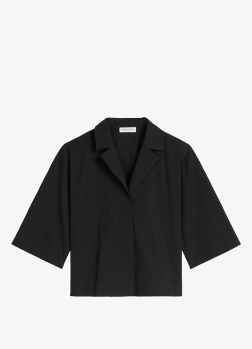 Marc O'Polo Cropped blouse met blinde knoopsluiting - voorkant 4 black / zwart