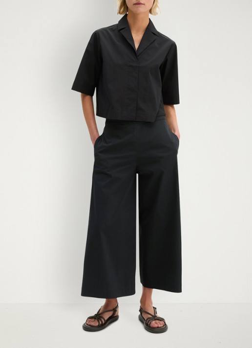 Marc O'Polo Cropped blouse met blinde knoopsluiting - voorkant 5 black / zwart