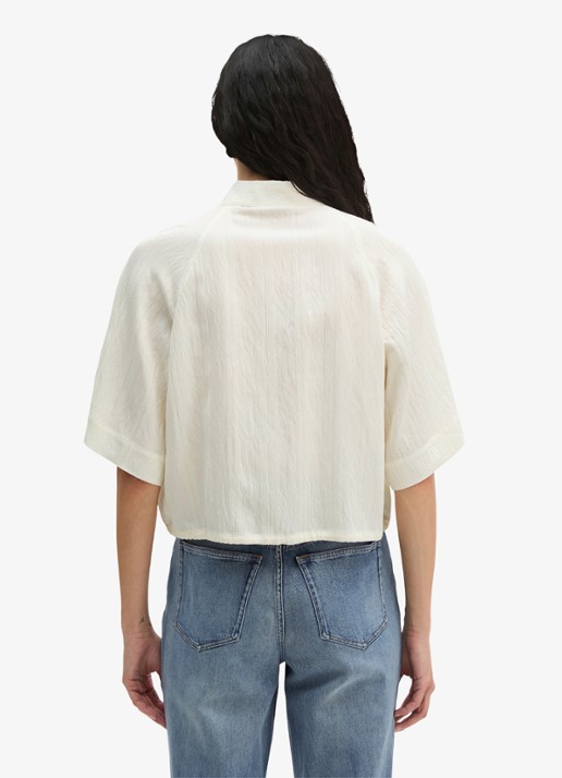 Marc O'Polo Cropped blouse met korte mouw en strik detail - achterkant 5 white multi 01 / wit