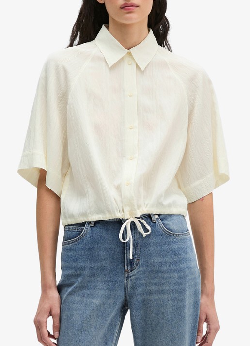 Marc O'Polo Cropped blouse met korte mouw en strik detail