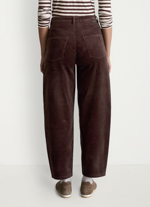 Marc O'Polo Denim Airin high waist wide fit broek van corduroy  - achterkant 3 kastanjebruin