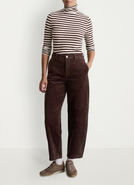 Marc O'Polo Denim Airin high waist wide fit broek van corduroy  - voorkant 5 kastanjebruin