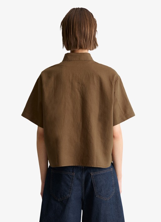 Marc O'Polo Denim Blouse in linnenblend - achterkant umbra brown-1624 / bruin