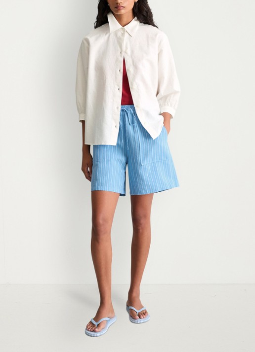 Marc O'Polo Denim Blouse met gestrikt detail - voorkant 5 wit