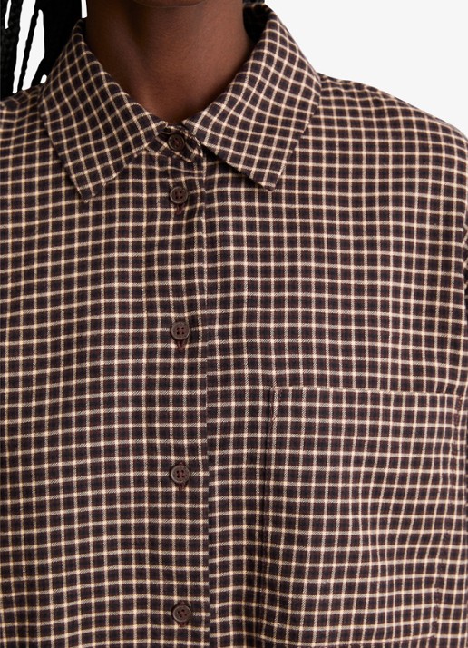 Marc O'Polo Denim Blouse met ruitdessin  - detail 2 zwart