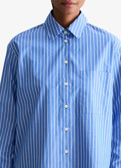 Marc O'Polo Denim Blouse met streepprint en borstzak - detail 5 blauw
