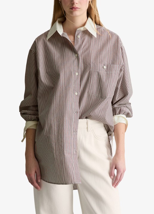 Marc O'Polo Denim Blouse met streepprint en borstzak