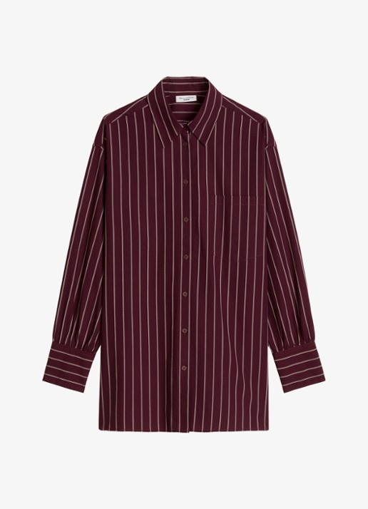 Marc O'Polo Denim Blouse met streepprint - voorkant 2 donkerrood