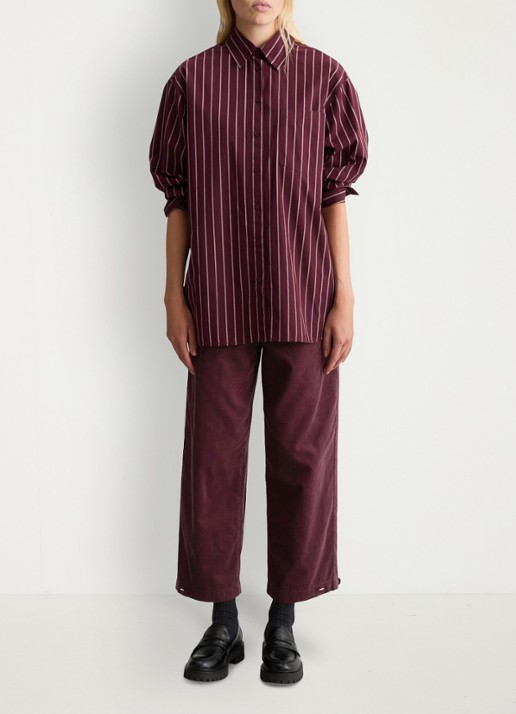 Marc O'Polo Denim Blouse met streepprint - voorkant 3 donkerrood