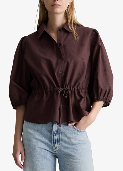 Marc O'Polo Denim Blouse met strikceintuur - detail 2 burnt aubergine-6929 / paars