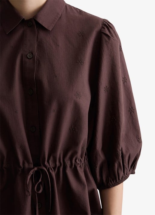 Marc O'Polo Denim Blouse met strikceintuur - detail 3 burnt aubergine-6929 / paars