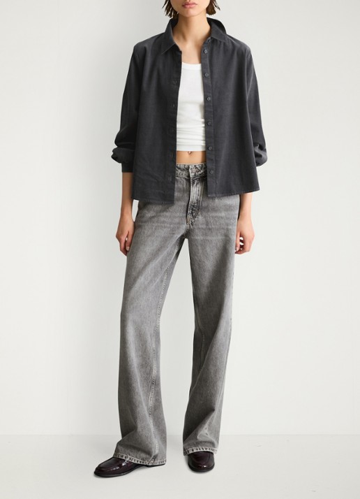 Marc O'Polo Denim Blouse van corduroy - voorkant 4 donkergrijs