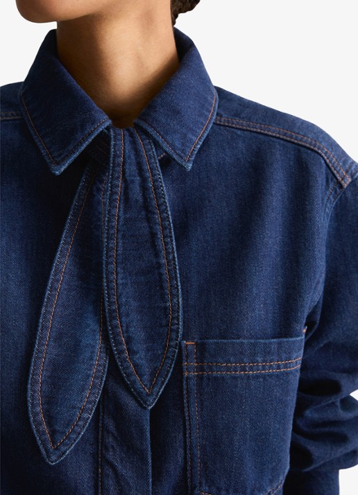 Marc O'Polo Denim Blouse van denim met borstzak - detail 5 donkerblauw