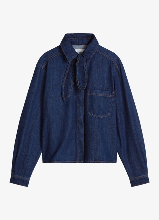 Marc O'Polo Denim Blouse van denim met borstzak - voorkant 2 donkerblauw