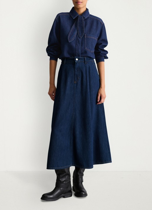 Marc O'Polo Denim Blouse van denim met borstzak - voorkant 3 donkerblauw