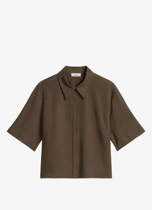 Marc O'Polo Denim Blouse van lyocell - voorkant donkerbruin